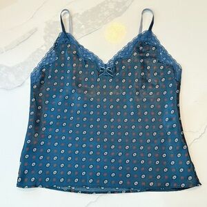 George Sleepwear Silk Scarf Print Tank Top Teal Lace Small